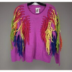 Queen of Sparkles Multi Colored Fringed‎  Sweater Women's Size Large